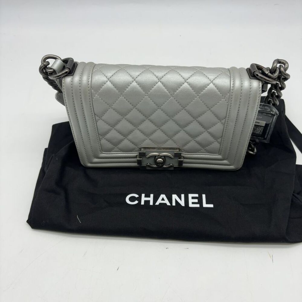 CHANEL Le Boy Silver Handbag Chain Strap